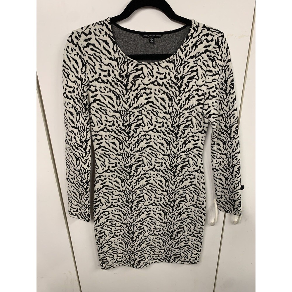 W118 by Walter Baker Dress XS White‎ Black Zebra Print Long Sleeve Sheath